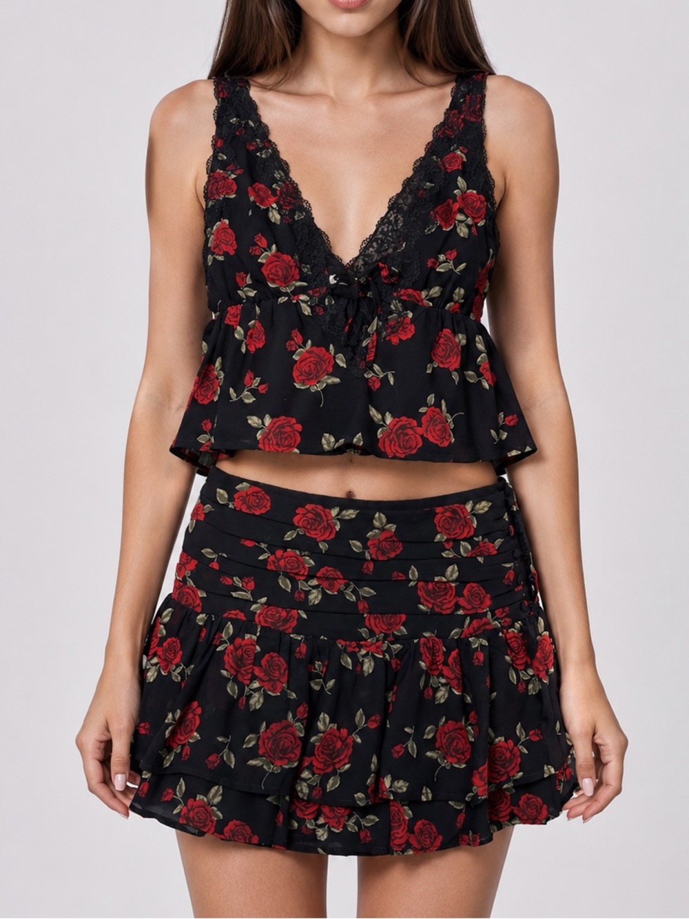 Garage Georgette Lace Trim Cami Top and matching mini skirt size S